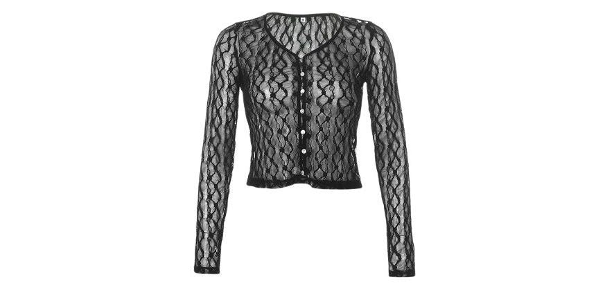 Long Sleeve Lace Sheer V-Neck Crop Cardigan