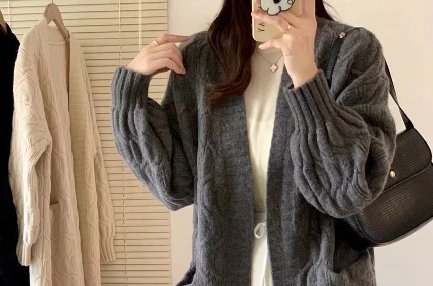 Twist Knit Open Front Long Cardigan