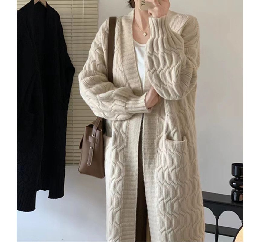 Twist Knit Open Front Long Cardigan