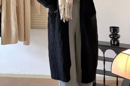 Twist Knit Open Front Long Cardigan