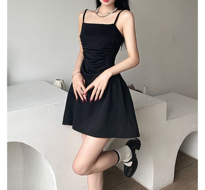 Thin Strap Square Neck Mini A-Line Dress