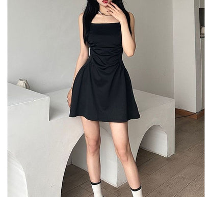 Thin Strap Square Neck Mini A-Line Dress
