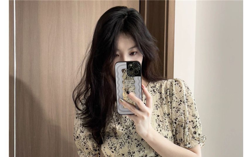 Short-Sleeve V-Neck Floral Print Ruffle Wrap Mini A-Line Dress