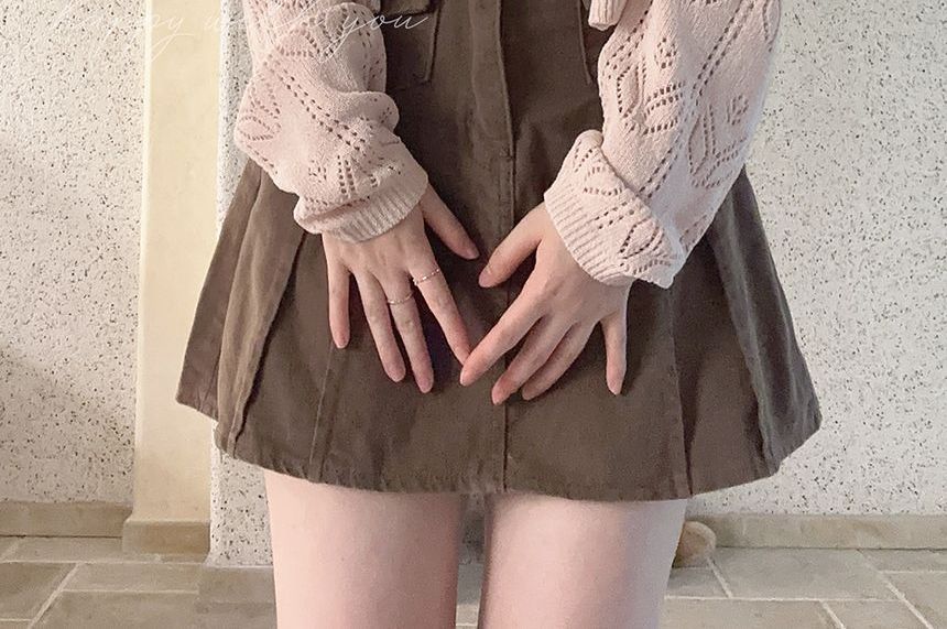 V-Neck Button-Up Pointelle Knit Cardigan