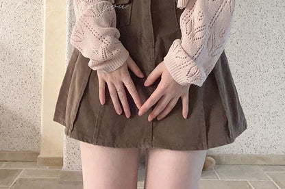 V-Neck Button-Up Pointelle Knit Cardigan
