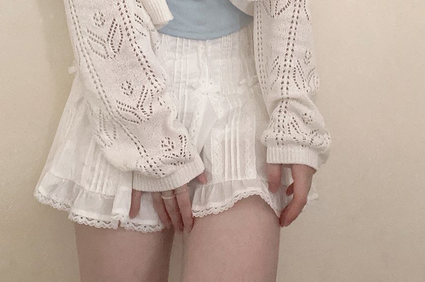 V-Neck Button-Up Pointelle Knit Cardigan