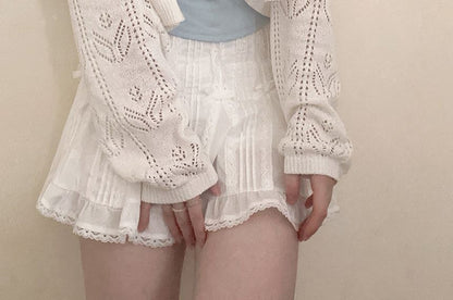 V-Neck Button-Up Pointelle Knit Cardigan