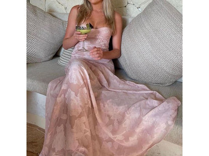 Thin Strap Square Neck Lace Maxi A-Line Dress