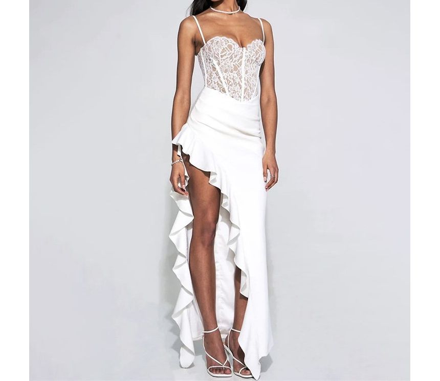 Thin Strap Sweetheart Lace Asymmetrical Sheath Dress