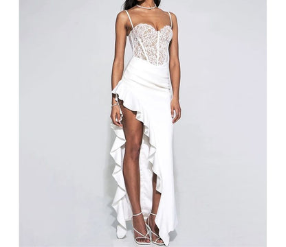 Thin Strap Sweetheart Lace Asymmetrical Sheath Dress