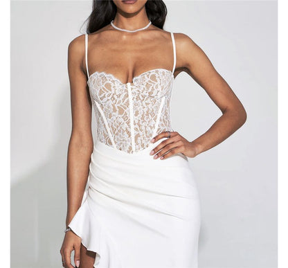 Thin Strap Sweetheart Lace Asymmetrical Sheath Dress