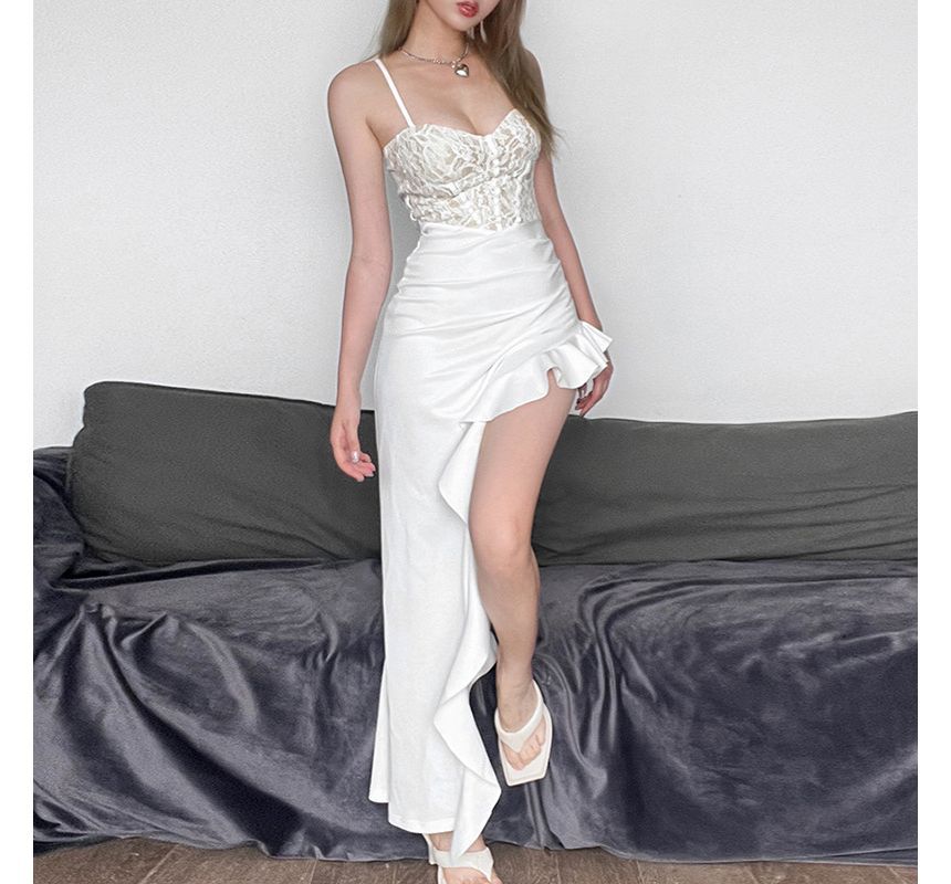 Thin Strap Sweetheart Lace Asymmetrical Sheath Dress