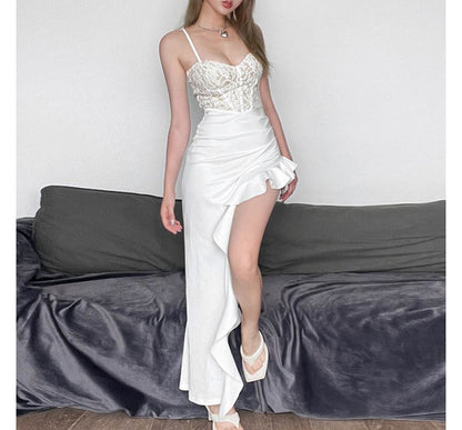 Thin Strap Sweetheart Lace Asymmetrical Sheath Dress