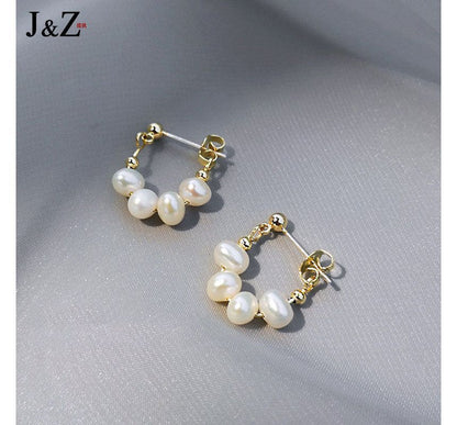 Faux Alloy Pearl Hoop Chain Earring