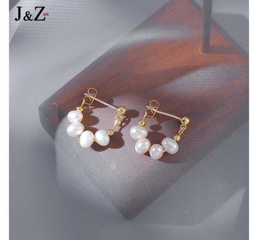 Faux Alloy Pearl Hoop Chain Earring