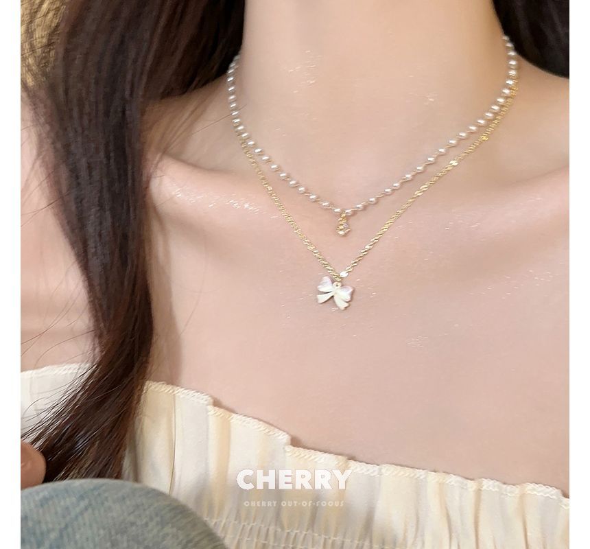 Pearl Necklace Layered Faux