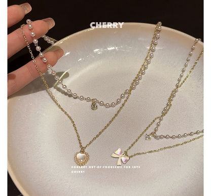 Pearl Necklace Layered Faux