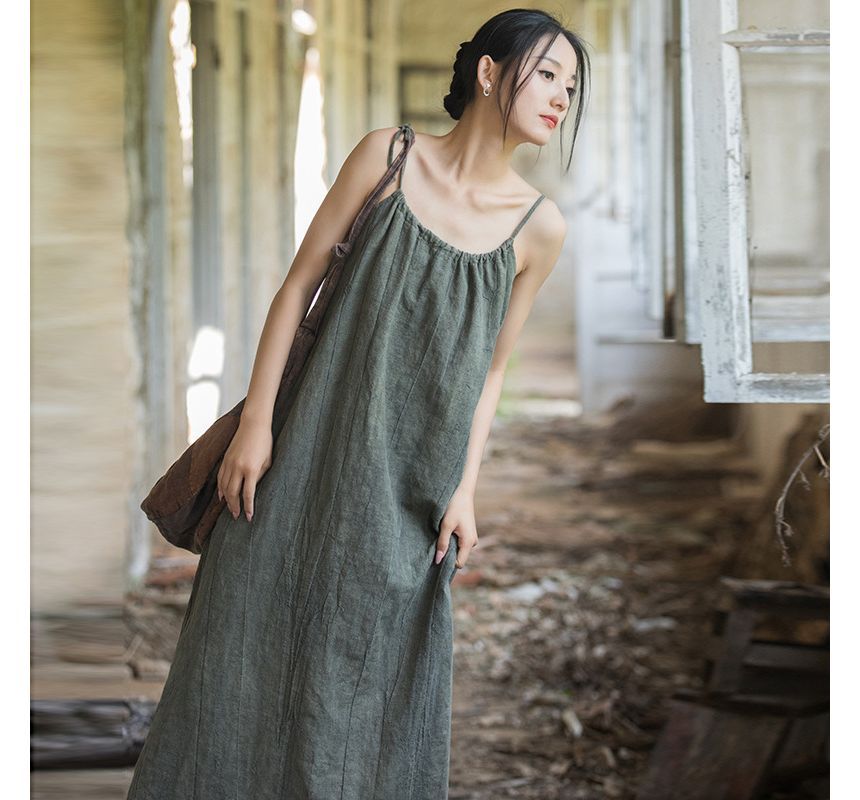 Thin Strap Scoop Neck Tie Dye Midi Shift Dress