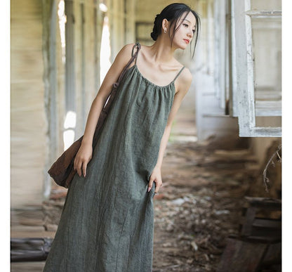 Thin Strap Scoop Neck Tie Dye Midi Shift Dress