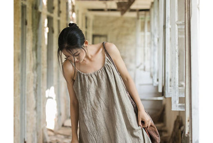 Thin Strap Scoop Neck Tie Dye Midi Shift Dress