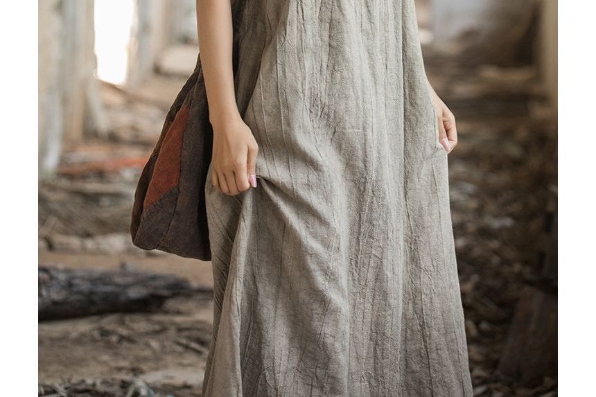 Thin Strap Scoop Neck Tie Dye Midi Shift Dress