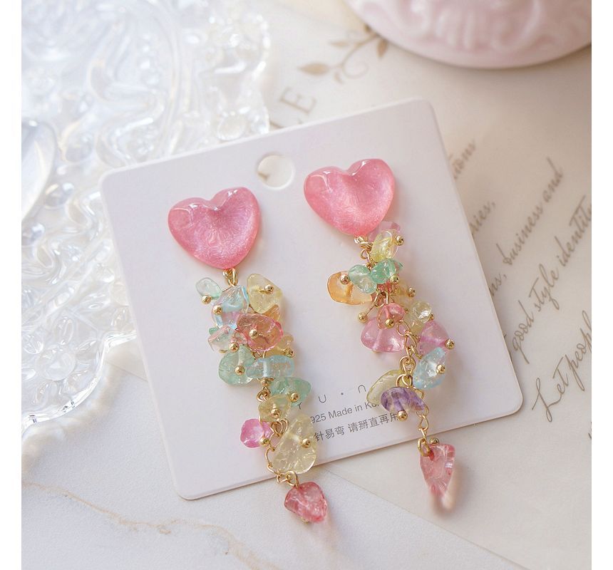 Dangle Earring Floral Acrylic Heart