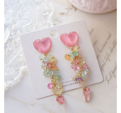 Dangle Earring Floral Acrylic Heart