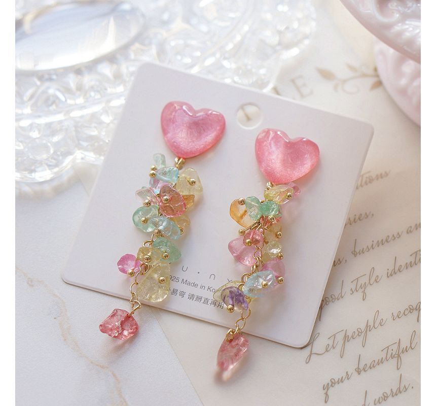 Dangle Earring Floral Acrylic Heart