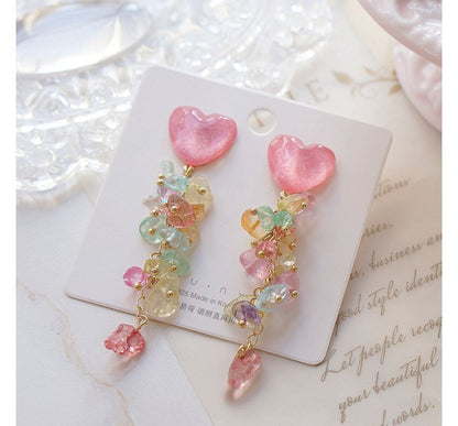 Dangle Earring Floral Acrylic Heart