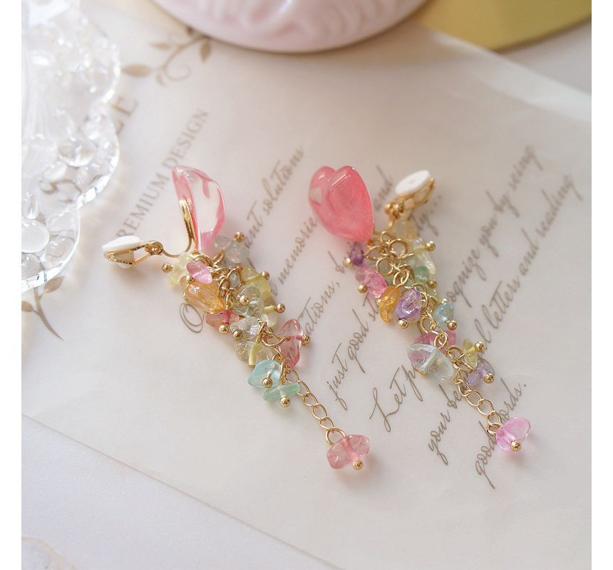 Dangle Earring Floral Acrylic Heart