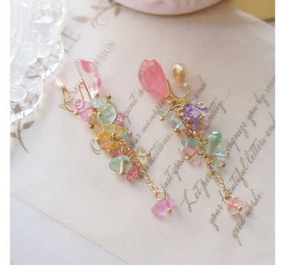 Dangle Earring Floral Acrylic Heart