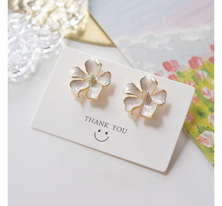 Earring Stud Glaze Floral Alloy