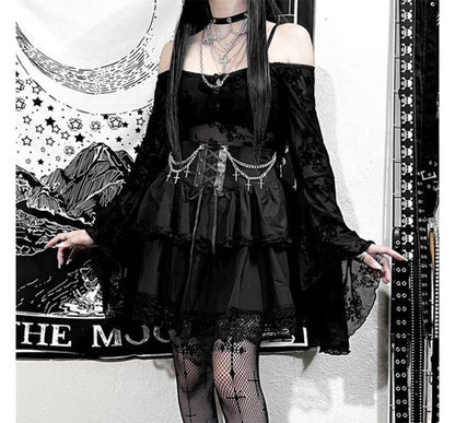 Layered Lace Mini A-Line Skirt with High-Waist Design