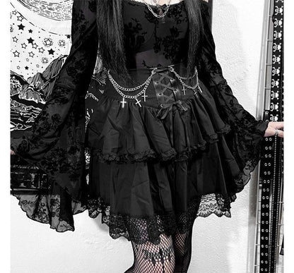 Layered Lace Mini A-Line Skirt with High-Waist Design