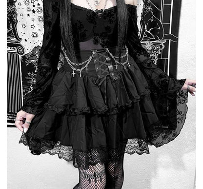 Layered Lace Mini A-Line Skirt with High-Waist Design