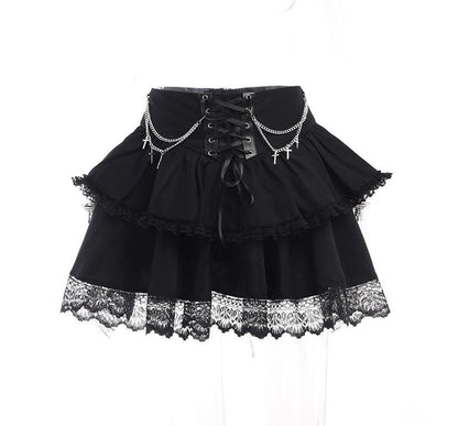 Layered Lace Mini A-Line Skirt with High-Waist Design