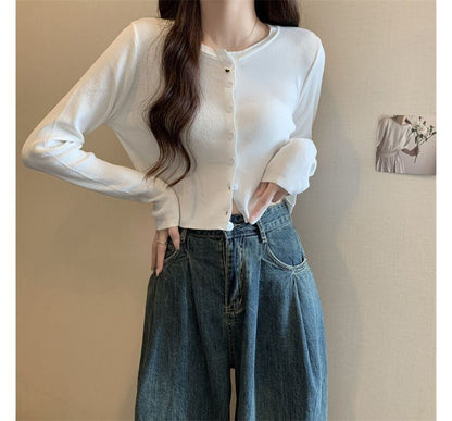 Crewneck Crop Knit Cardigan
