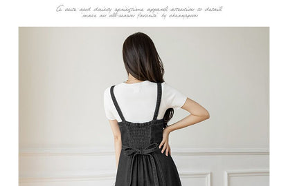 Thin Strap Denim Overall Midi A-Line Dress