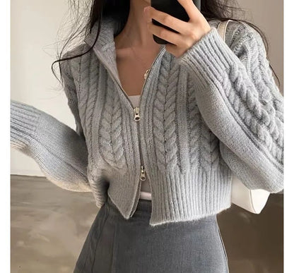 Cable-Knit Zip-Up Cardigan Long Sleeve