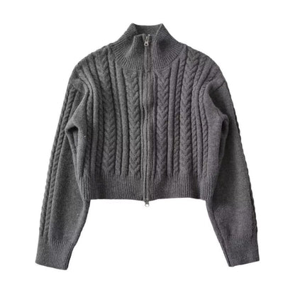 Cable-Knit Zip-Up Cardigan Long Sleeve