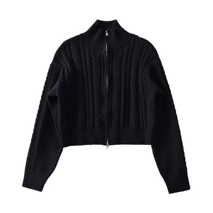 Cable-Knit Zip-Up Cardigan Long Sleeve