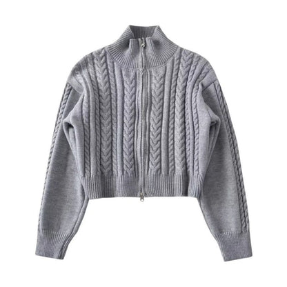 Cable-Knit Zip-Up Cardigan Long Sleeve