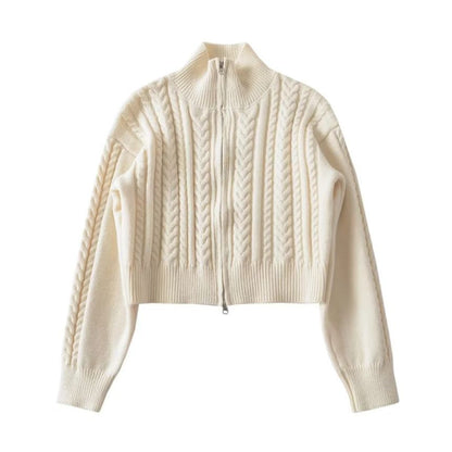 Cable-Knit Zip-Up Cardigan Long Sleeve