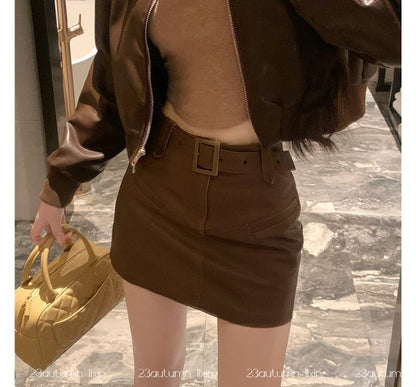 Faux Leather Mini Pencil Skirt with High-Rise Waistband