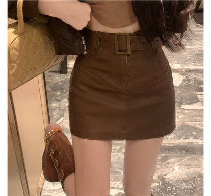 Faux Leather Mini Pencil Skirt with High-Rise Waistband