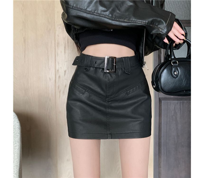 Faux Leather Mini Pencil Skirt with High-Rise Waistband
