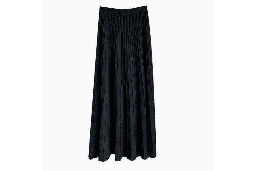 Pleated A-Line Knit Midi Skirt with High-Waist Comfort
