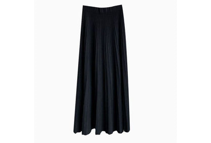Pleated A-Line Knit Midi Skirt with High-Waist Comfort