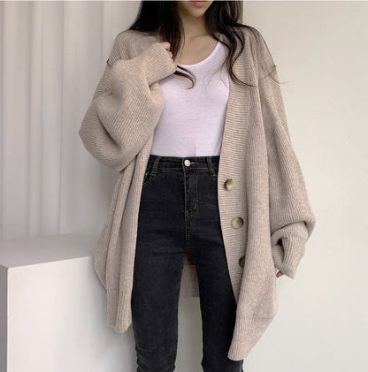 V-Neck Ribbed Oversized Button-Up Cardigan