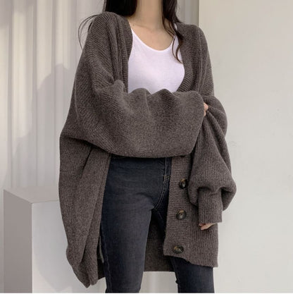 V-Neck Ribbed Oversized Button-Up Cardigan